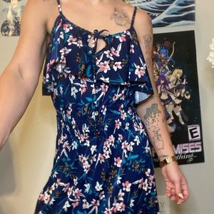 Navy off the shoulder floral dress